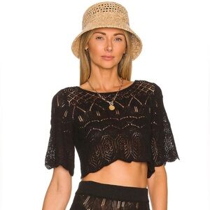 House of Harlow 1960 x REVOLVE Mardee Crop Top in Black Knit Crochet Size XS
